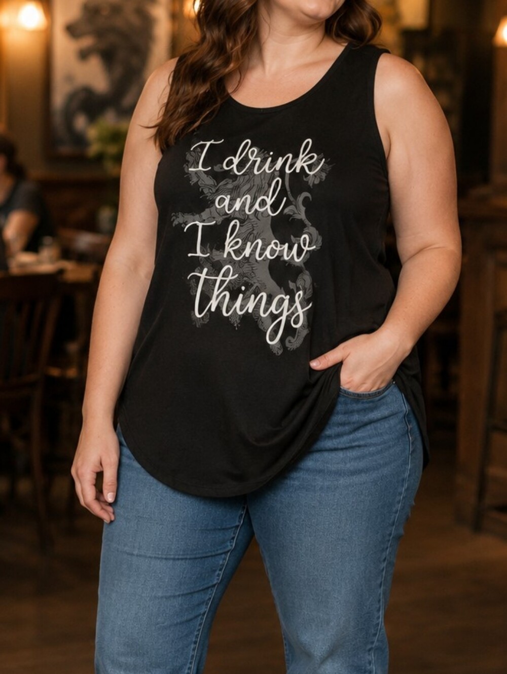 NWT Game of Thrones Tank Top 1X Black I Drink & I Know Things Tyrion High Low